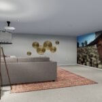 Plan 288-0155 interior view of a living room with a large mural