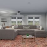 Plan 288-0155 interior view of a living room with sectional sofa and decor