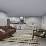 Plan 288-0155 open living space with kitchen and dining area