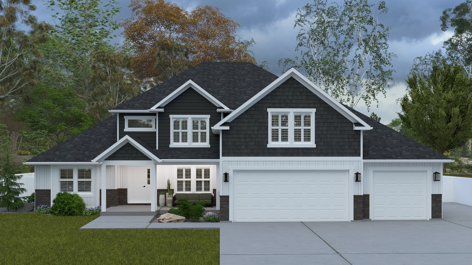 Plan 288-0270 Front view with gable roof and two-car garage