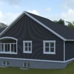 Plan 288-0240 Rear left view of a dark siding house with porch