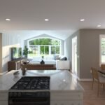 Plan 288-0240 kitchen view with island and large windows overlooking