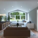 Plan 288-0240 interior view of a living room with vaulted ceiling