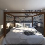 Plan 288-0240 primary bedroom with four-poster bed and mural wall