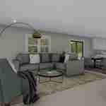 plan 288-0059 wide view living area and dining rendering