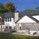 Plan 288-0242 Rear view with large deck and stone accent chimney