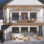 Plan 288-0242 rear view with upper deck and spiral staircase