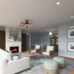 Plan 288-0242 living room with fireplace and large windows