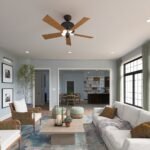 Plan 288-0242 living room with large windows and ceiling fan