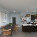 Plan 288-0242 open kitchen with island and dining area