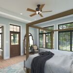 Plan 288-0242 primary bedroom with large windows and ceiling fan