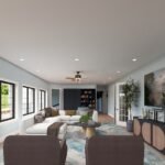 Plan 288-0242 interior view of a spacious living room with large windows