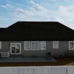 Plan 288-0171 rear view with patio and large windows
