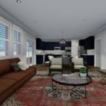 Plan 288-0171 interior view of living room with open kitchen layout