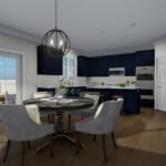 Plan 288-0171 kitchen with dark cabinetry and dining area seating