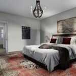 Plan 288-0171 primary bedroom with chandelier and area rug