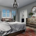Plan 288-0171 primary bedroom with large windows and decorative dresser