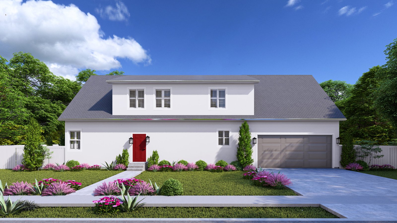 Plan 288-0246 Front view with a gable roof and red door accent