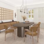 Plan 288-0246 dining room with modern lighting and wood accents