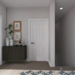 Plan 288-0174 interior view of a hallway with cabinet and artwork