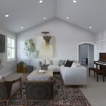 Plan 288-0174 family room with vaulted ceiling and fireplace