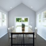 Plan 288-0174 dining room with vaulted ceiling and large windows