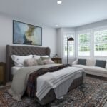 Plan 288-0174 primary bedroom with large windows and cozy seating area