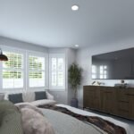 Plan 288-0174 primary bedroom with large windows and modern decor