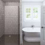 Plan 288-0174 primary bathroom with shower and freestanding tub
