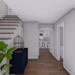 Plan 288-0228 interior view with staircase and open layout to kitchen