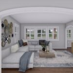 Plan 288-0228 interior view of a living room with sectional sofa and