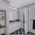 Plan 288-0228 primary bathroom with double vanity and large mirror