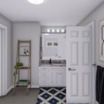 Plan 288-0228 interior view of a bathroom with modern fixtures and decor