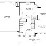 Plan 288-0228 main level floor plan with garage, kitchen, and covered porch