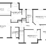 Plan 288-0228 main level floor plan with three bedrooms and laundry