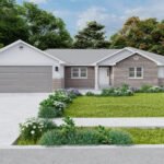 Plan 288-0175 Front view of a modern home with brick accents and garage
