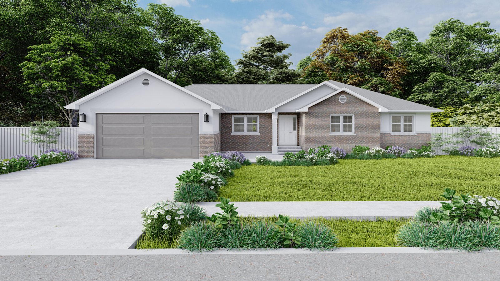 Plan 288-0175 Front view of a modern home with brick accents and garage