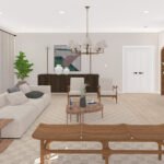 Plan 288-0176 interior view of a living room with fireplace and large