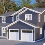 Plan 288-0223 Front view of a two-story home with dual garages