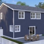 Plan 288-0223 Rear view of a two-story home with patio and fence