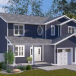 Plan 288-0223 Front view of a two-story home with a gable roof and garage