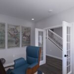 Plan 288-0223 interior view of an office with maps and a staircase