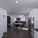 Plan 288-0223 interior view of kitchen and dining area with seating