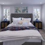 Plan 288-0223 primary bedroom with large windows and decorative bedding