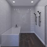 Plan 288-0223 modern bathroom with freestanding tub and dual showerheads