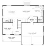 Plan 288-0223 main level floor plan with living room and garage layout