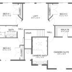 Plan 288-0223 upper level floor plan with three bedrooms and loft