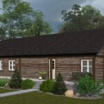 Plan 288-0224 Front view of a rustic log home with a covered porch