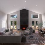 Plan 288-0224 interior view of living room with vaulted ceiling and