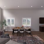 Plan 288-0224 open living and dining area with large windows